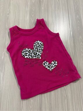 7/$20 1989 Place Girls' Bright Pink Heart Leopard Print Tank Top Sparkle Cotton